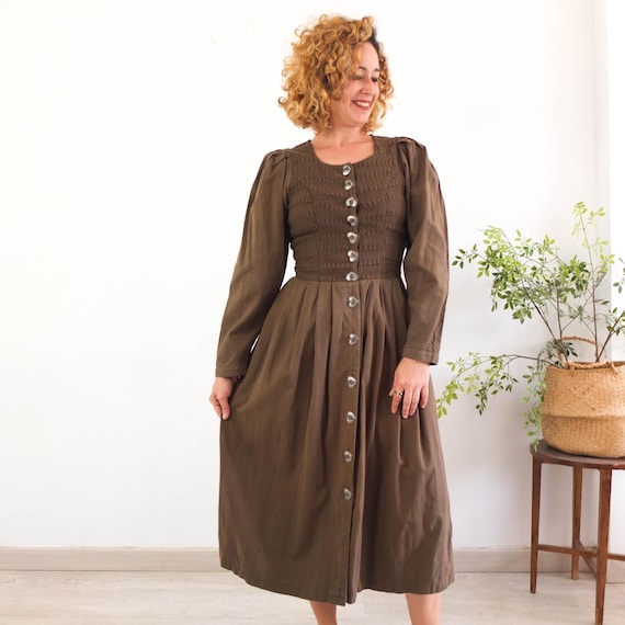 Vintage Trachten Dirndl Dress, Vintage Austrian Dirndl Dress Brown, Vintage Prairie Trachten Dress, Oktoberfest Tyrolean Bavarian Dress, S