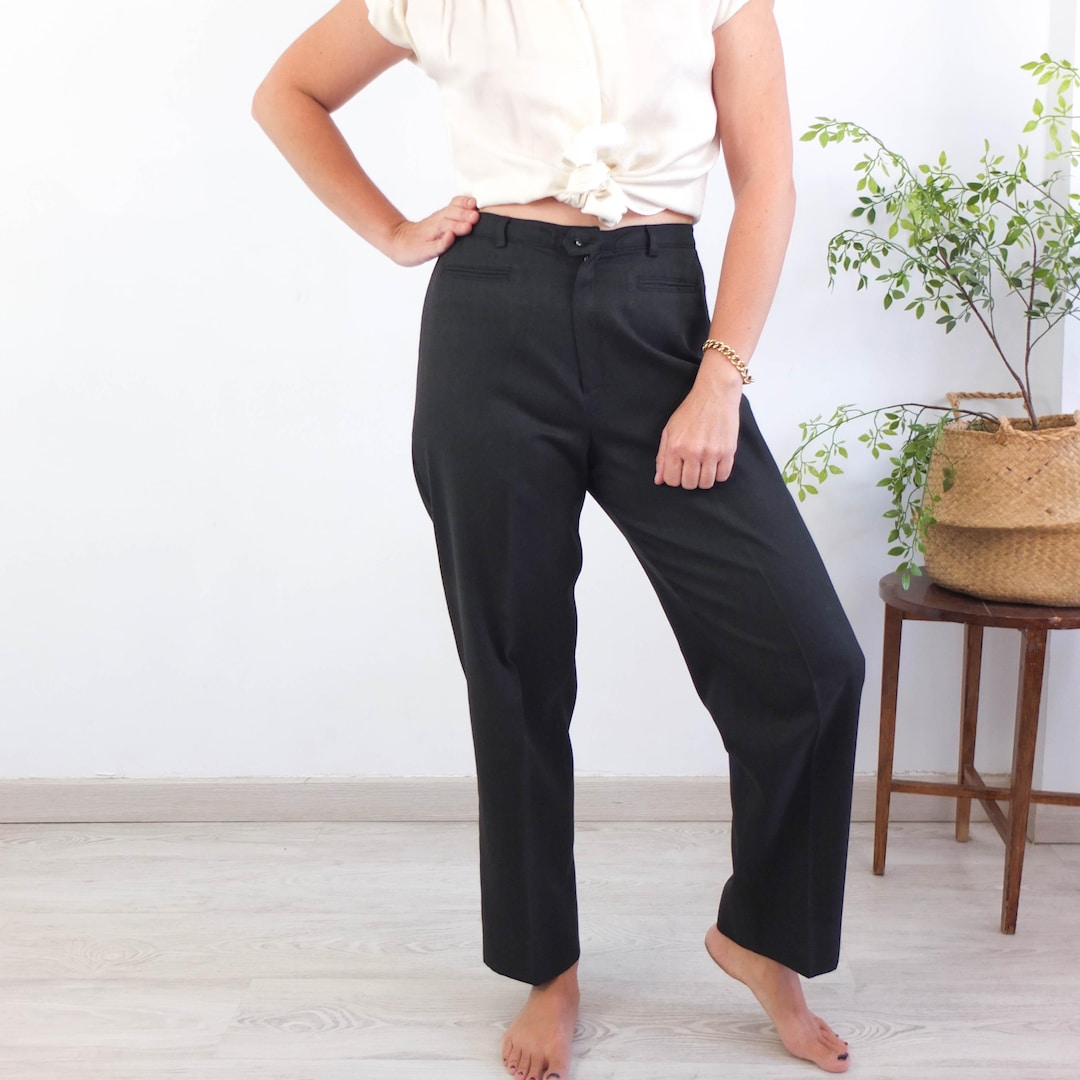 Vintage Burberry Black Wool Trousers, 80s 90s Burberry High Rise