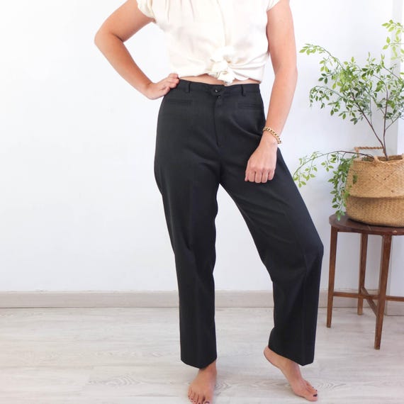 Vintage Black Wool Burberrys Trousers, 80s 90s Burberrys High Rise  display picture 1