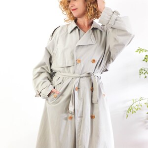 Vintage 90s khaki long trench coat, 1990s casual classic trench for women, 90s oversized trench coat, Vintage light duster trench Size Large image 4