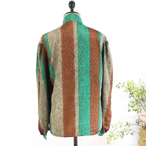 Vintage 80s abstract puff sleeve blouse, 1980s retro blouse long sleeve, New Wave button down blouse, 80s retro statement blouse, Size M - L image 11