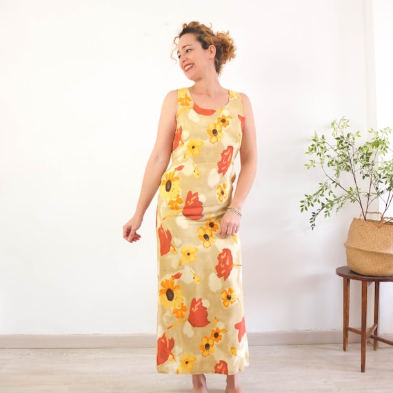 90s Floral Print Sundress Vintage Grunge Boho Maxi Dress, Size S 90s Floral Print Sundress Vintage Grunge Boho Maxi Dress, Size S