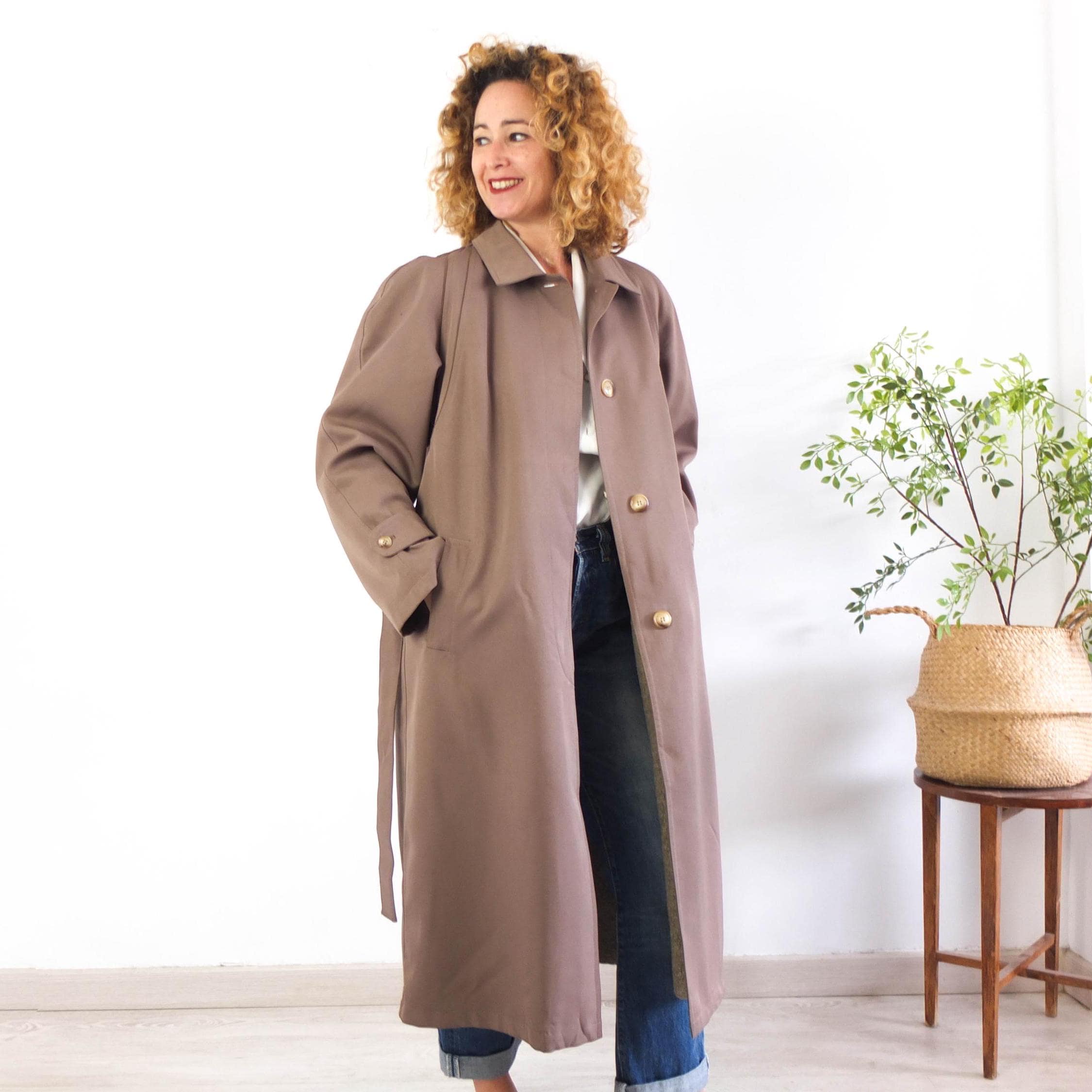 Vintage Brown Trench Coat, 80s Button Trench Coat With Belt