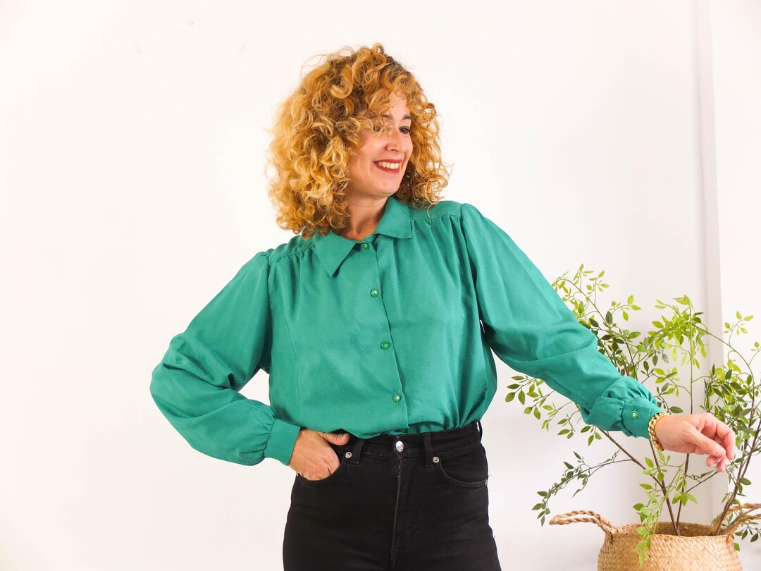 80’s Green Pantsuit Dolman Sleeve Blouse by Sassy Sport main image 0