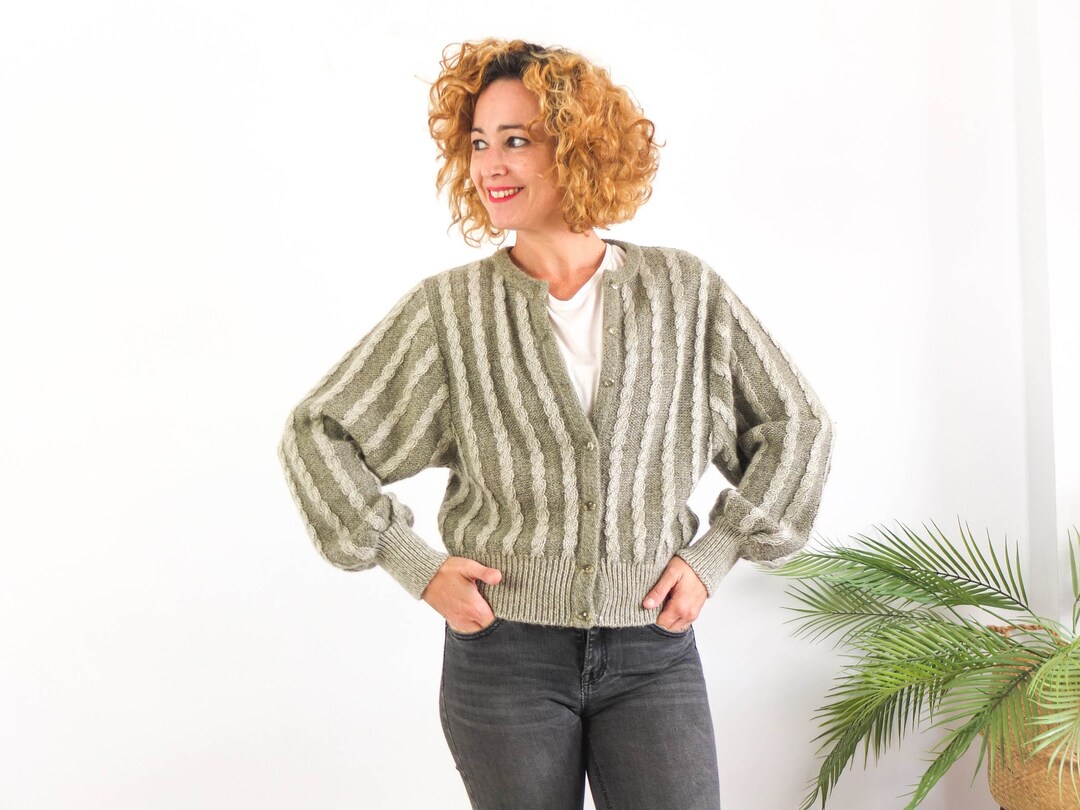 80s 'Accellando' Purple Button-Up Landscape Design House Tree Novelty Cardigan L