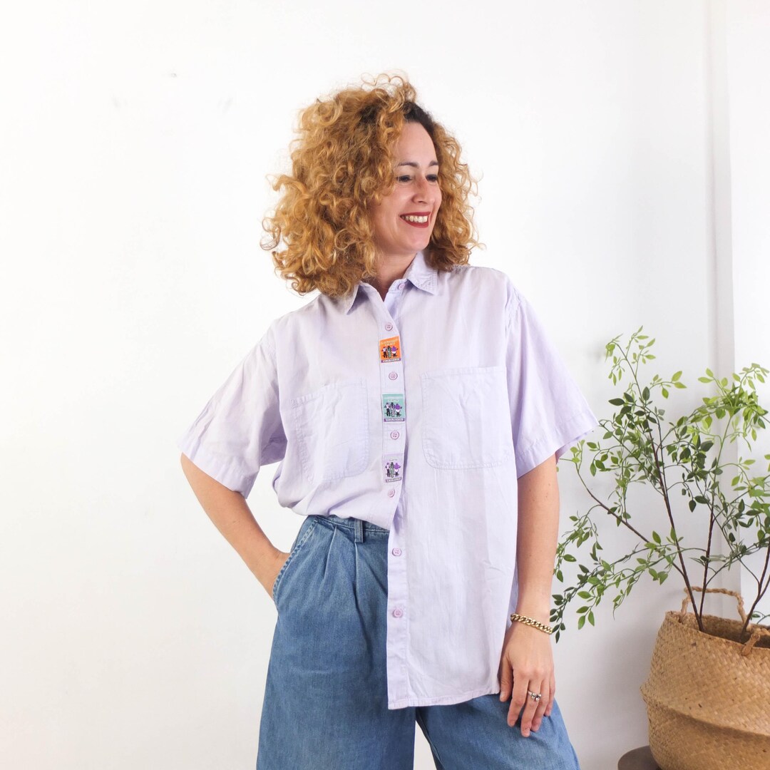 【archive】 80s Stone  purple shirt Vintage 80s Cotton Oversized Shirt, 80s Retro Purple Button up