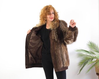 ヴィンテージ80年代本革＆ファーコートレディース、80年代オーバー