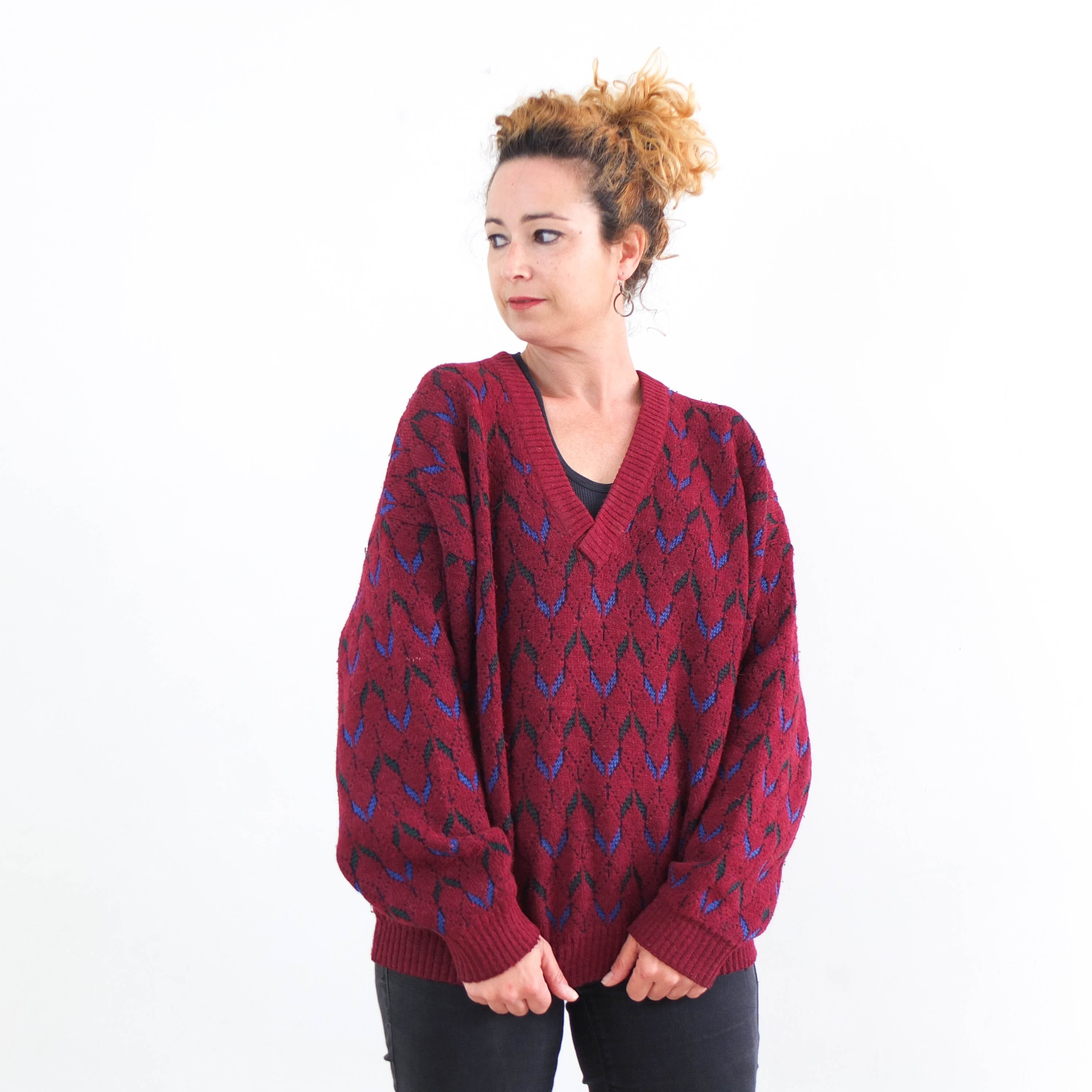 Vintage Oversized Cosby Sweater 90s Red 