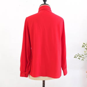Vintage 70s red button up shirt, 1970s disco shirt for women, 70s retro collared shirt long sleeve, Plain red polyester button shirt, M L image 10
