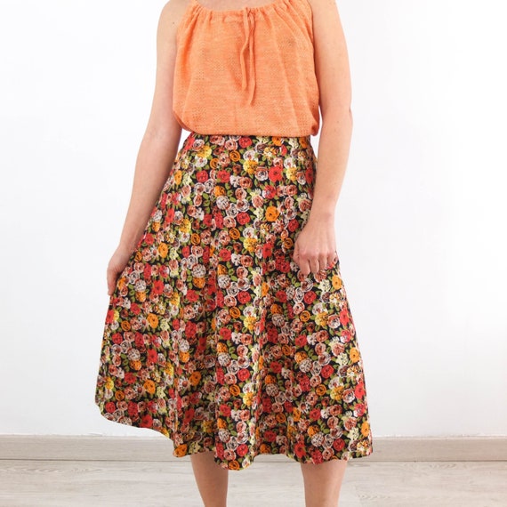 Vintage Woman Retro Flowers Print High Waist Floral Skirts Vintage Woman Retro Flowers Print High Waist Floral Skirts