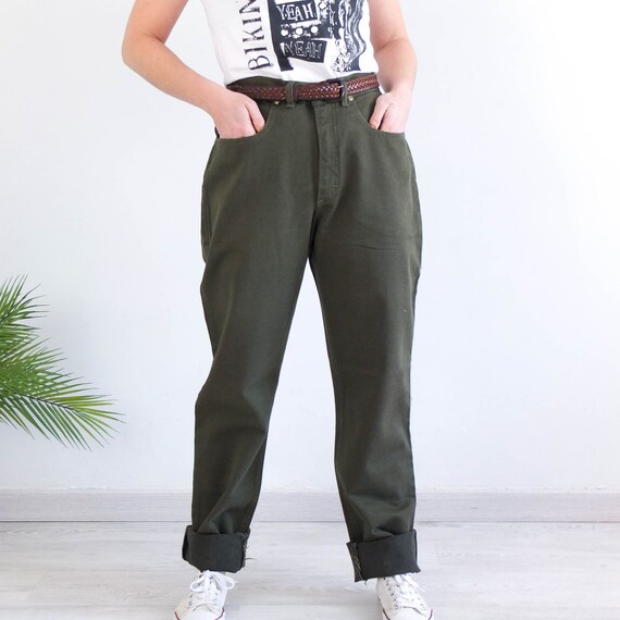 Vintage green boyfriend jeans, Vintage 90s high wa