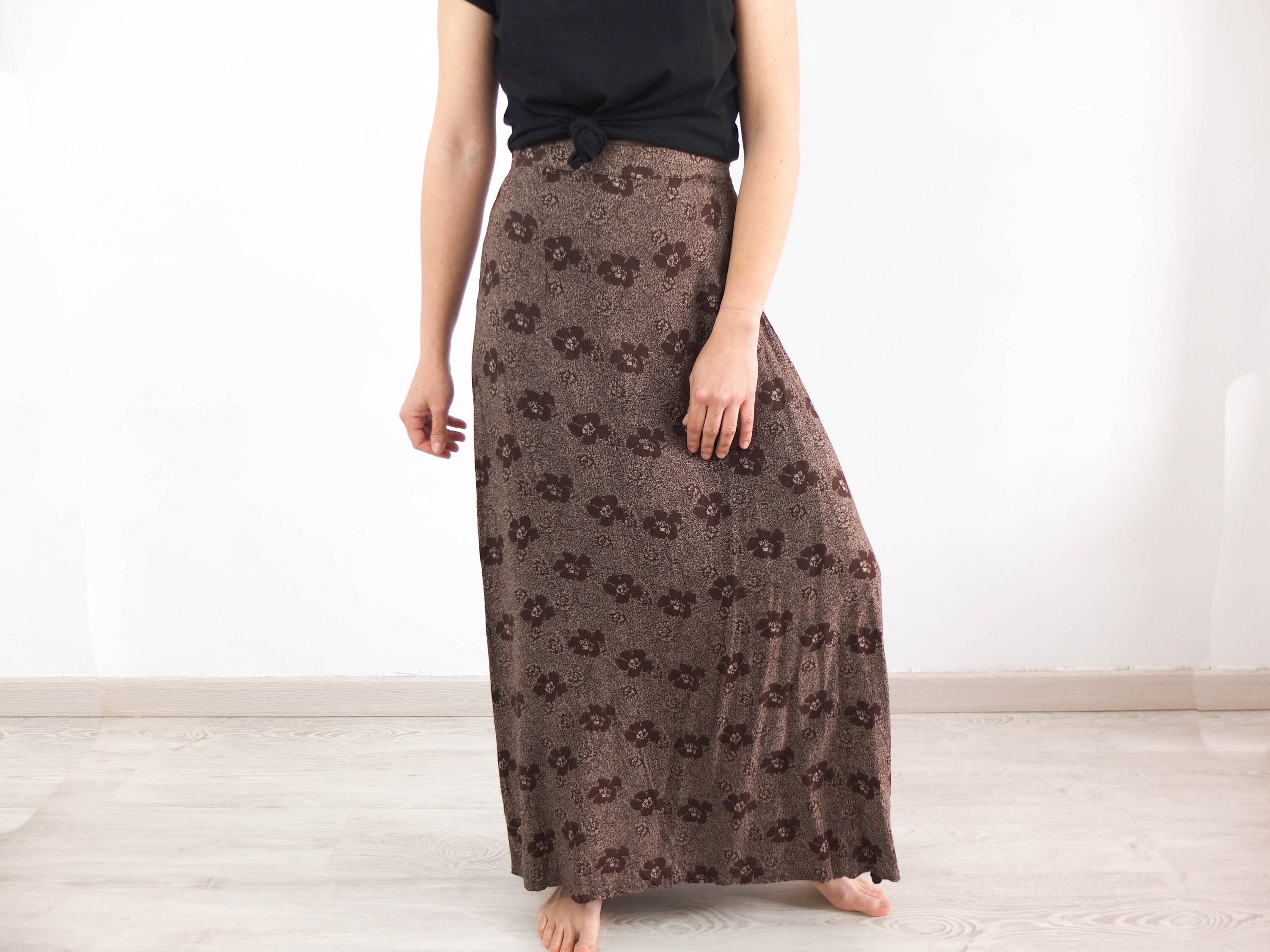 Vintage 90s Brown Floral Maxi Skirt Vintage 90s Grunge Skirt 90s