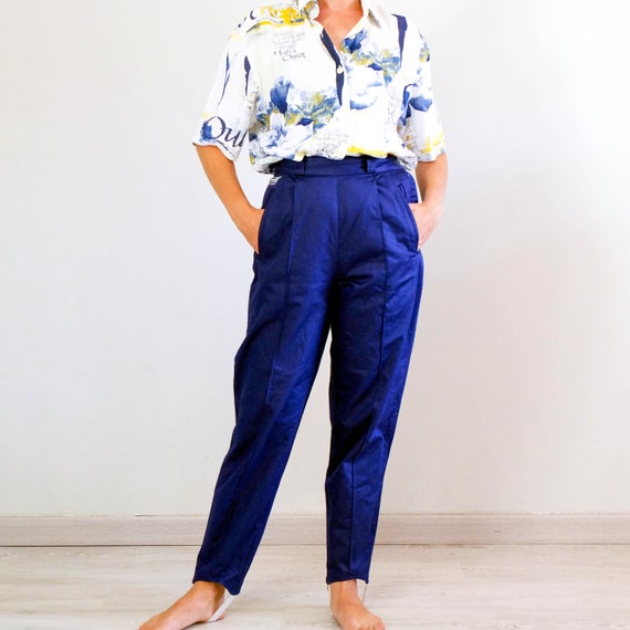 Vintage 80s navy blue cotton trousers, 80s stirru… - image 1