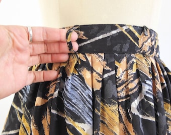 Vintage 80s Black Abstract Maxi Skirt, 80s Retro Pleated Skirt