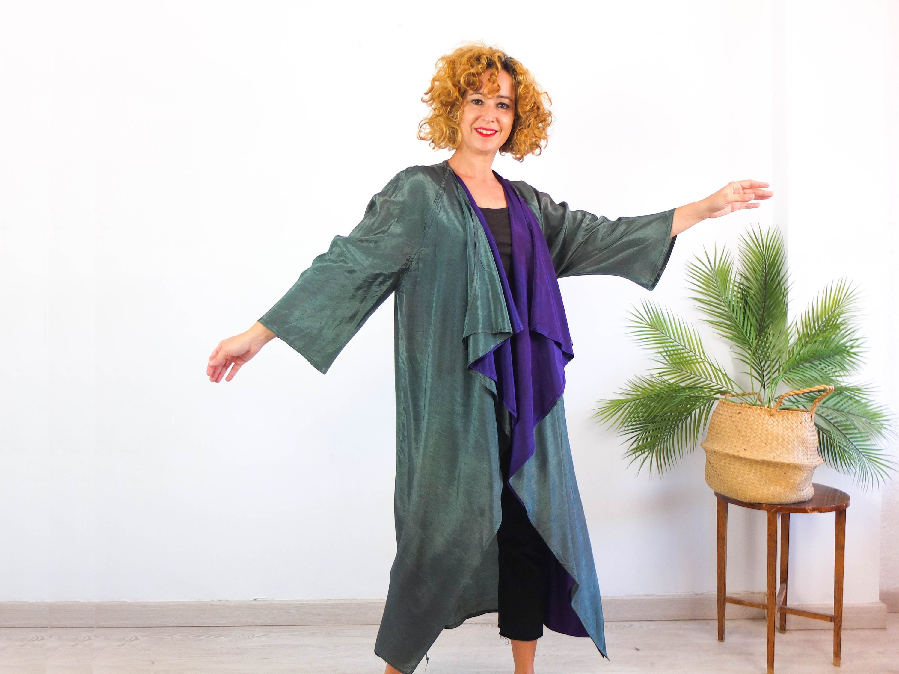 Vintage 80s Color Block Maxi Duster Jacket, 1980s Long Vintage 80s Color Block Maxi Duster Jacket, 1980s Long