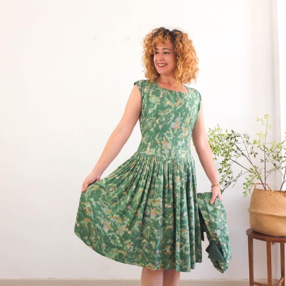 Vintage 80s matching set floral dress set and jacket, 1980s two piece  sundress set with light jacket, 80s co-ord cardigan dress suit XL 2XL
