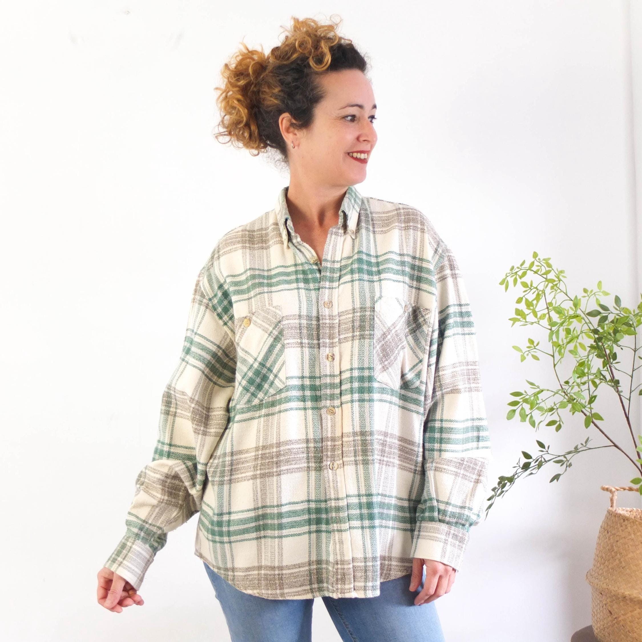 Vintage 90s Grunge Flannel Shirt, 90s Retro Print Cotton Flannel