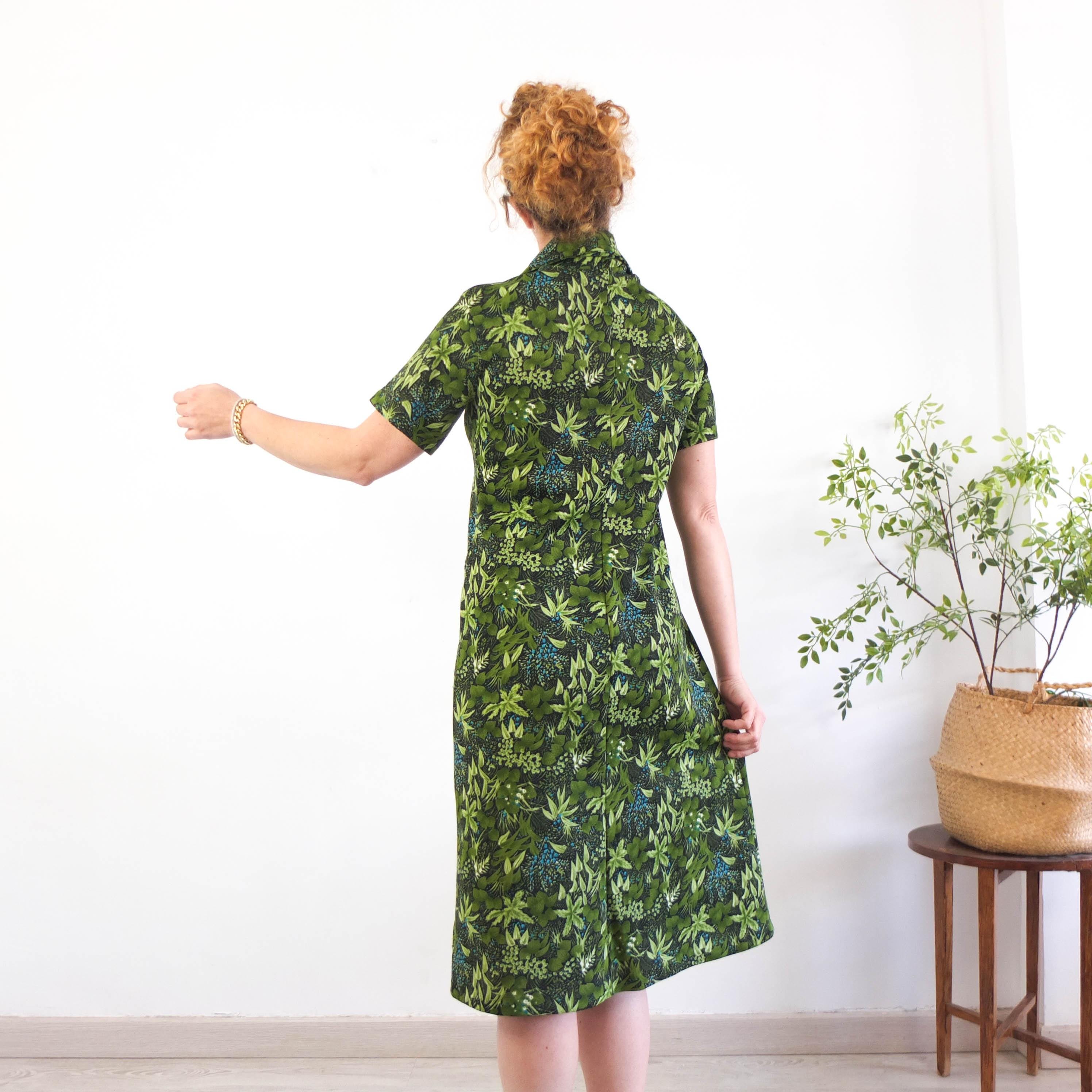 ヴィンテージ 70 年代 半袖 ミディ モッド ドレス、1970 年代