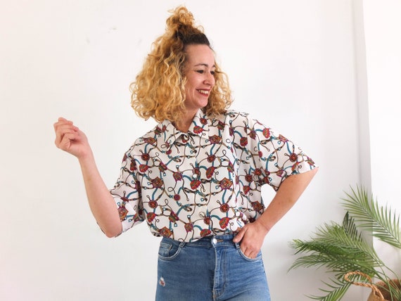 Vintage 90s baroque button shirt with short sleev… - image 1