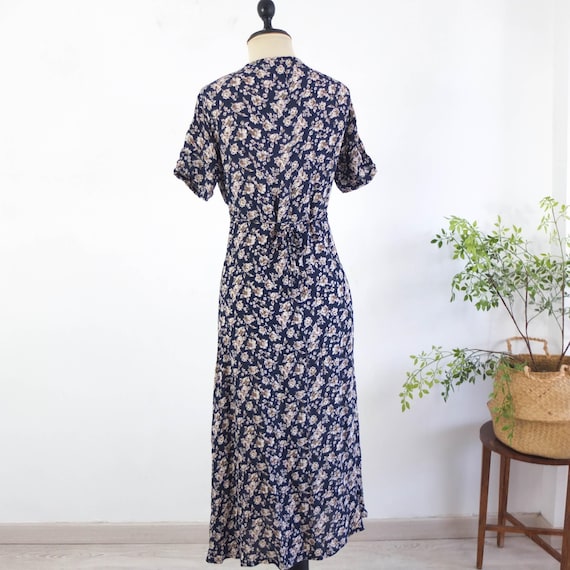 blue floral short sleeve dress Naomi Short Sleeve Dress-Blue, Botanical Flourish Mono