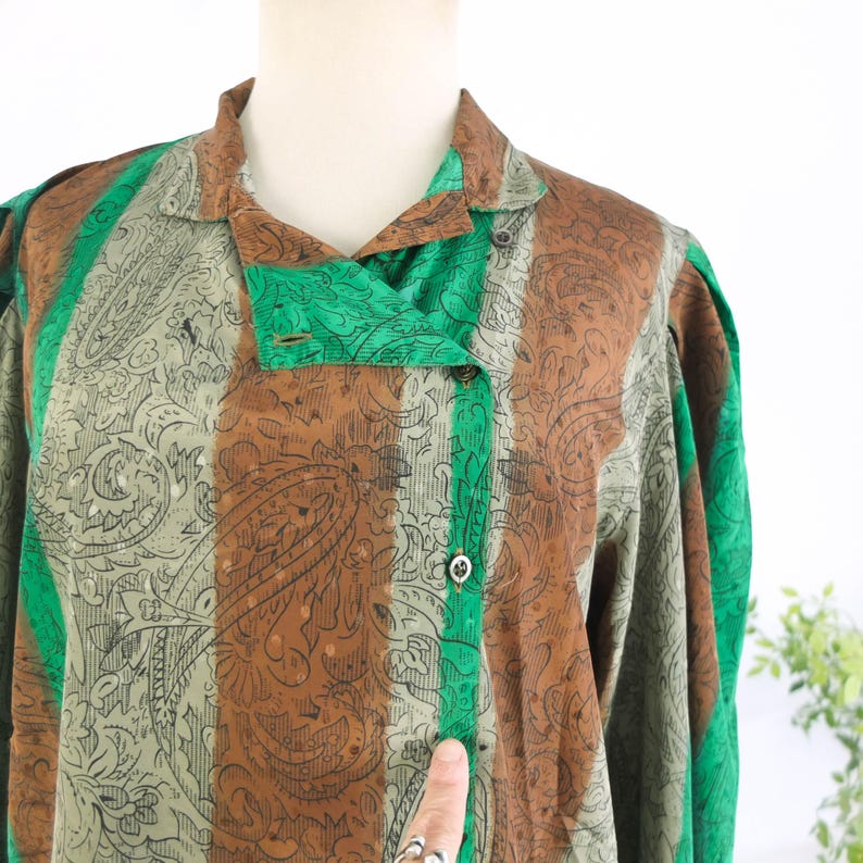 Vintage 80s abstract puff sleeve blouse, 1980s retro blouse long sleeve, New Wave button down blouse, 80s retro statement blouse, Size M - L image 8