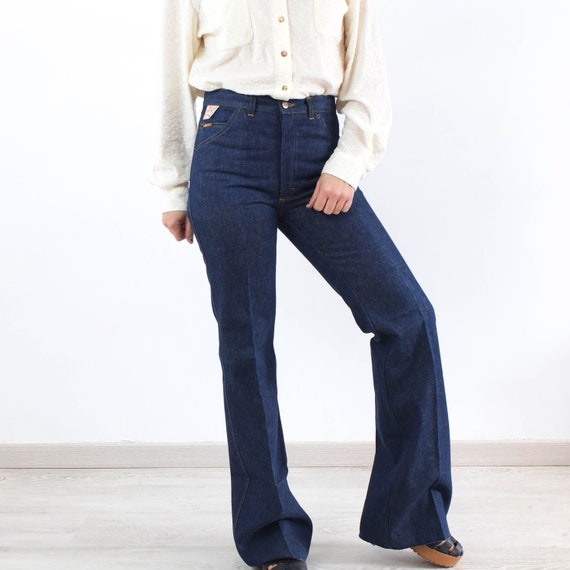 Vintage 70s Dark Blue Flare Jeans Women 