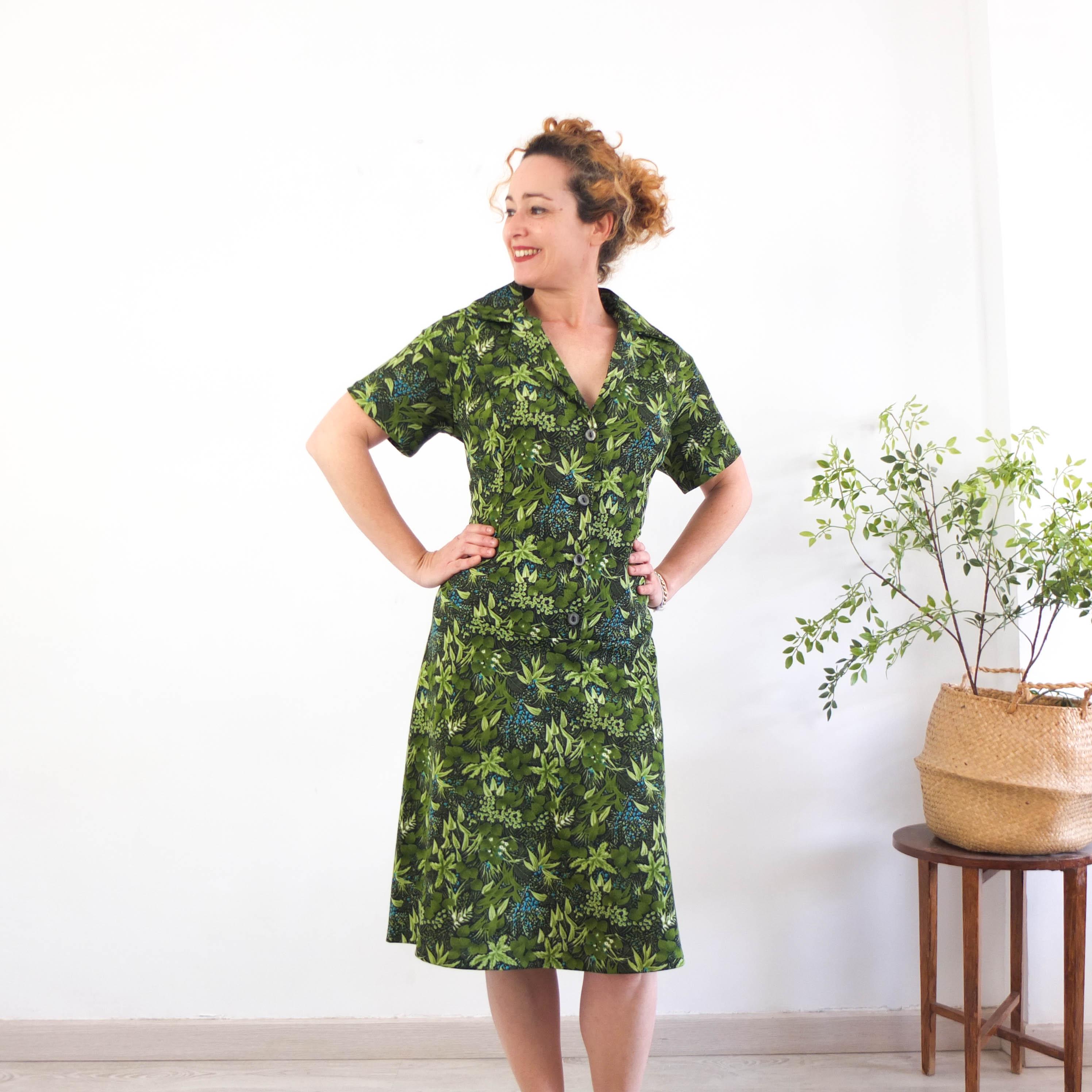 ヴィンテージ 70 年代 半袖 ミディ モッド ドレス、1970 年代