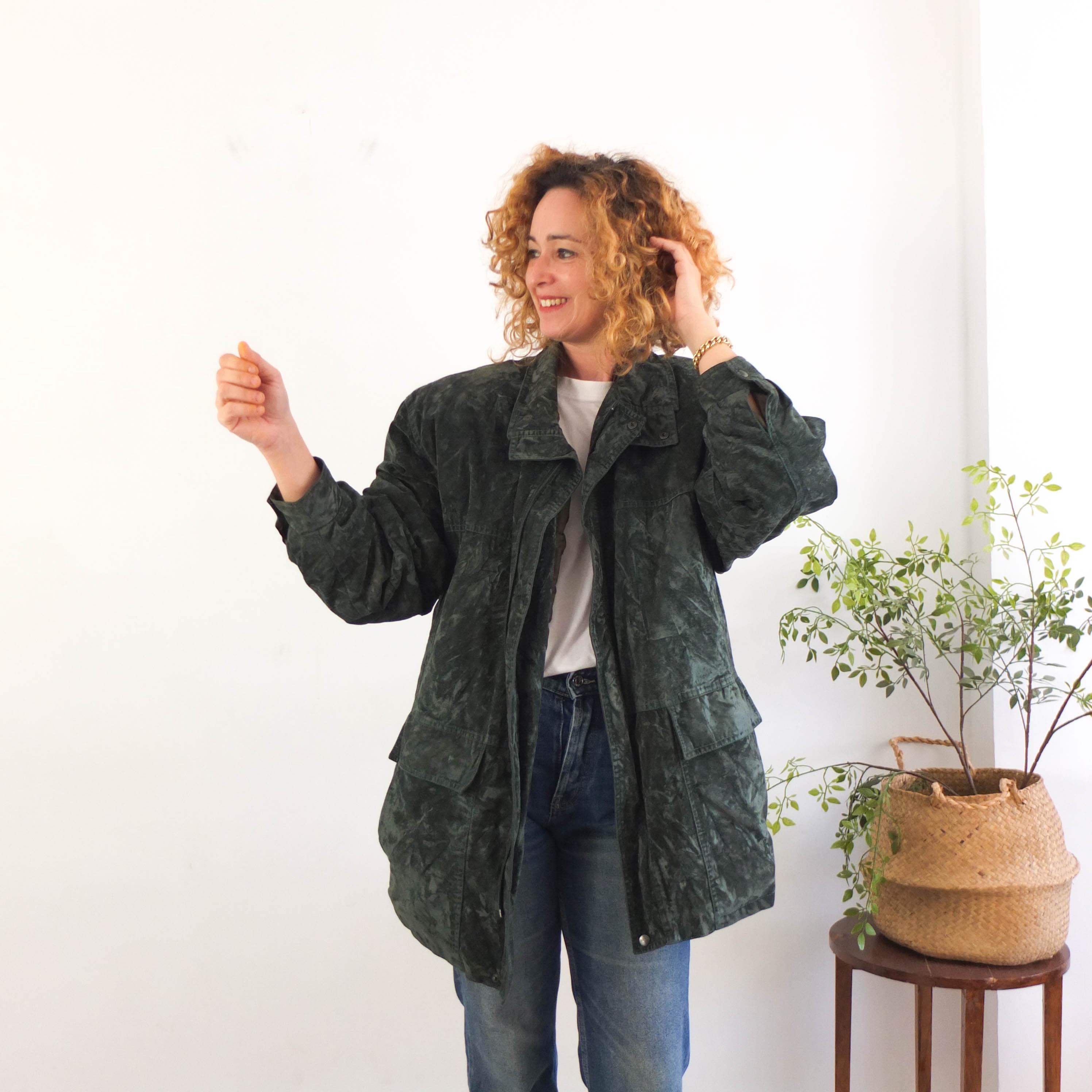 ジャケット・アウター 1990s Urban Equipment Fake Suede Jacket Vintage 90s Green Faux Suede Quilted Coat, 1990s Dark Green Velvet