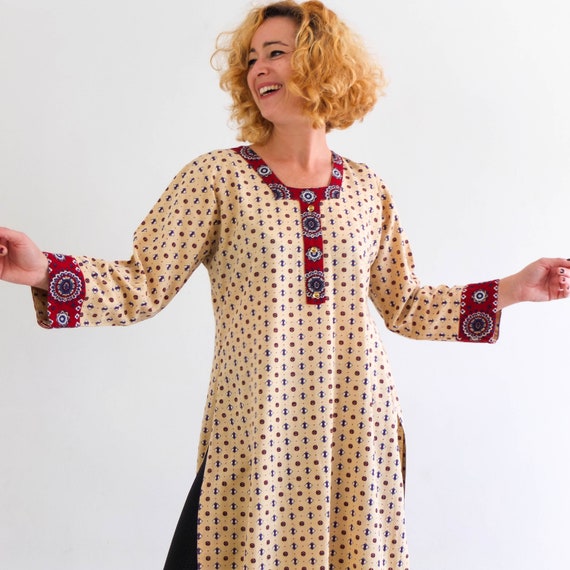 Vintage boho indian tunic dress, Vintage long sle… - image 5