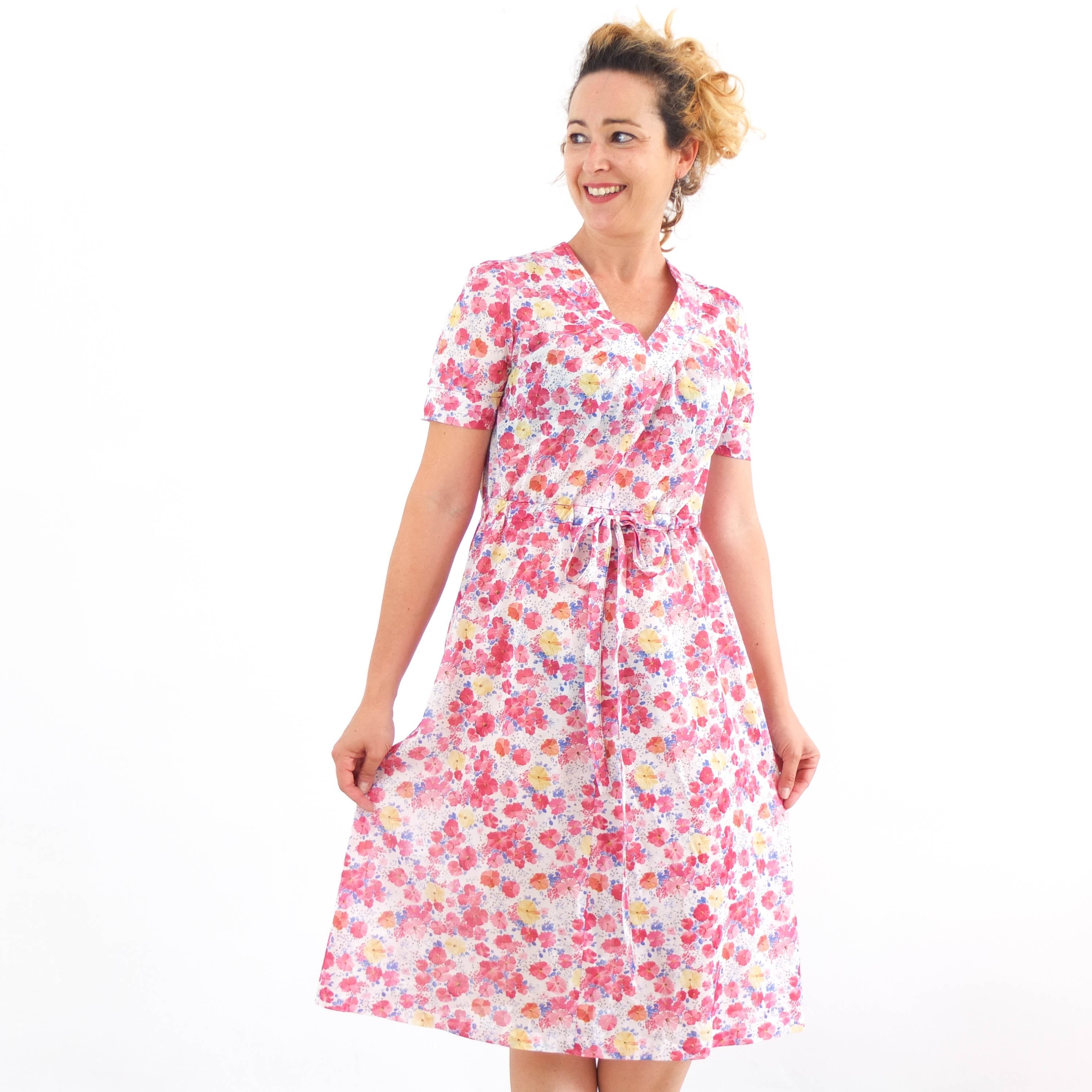 pink midi dress short sleeve