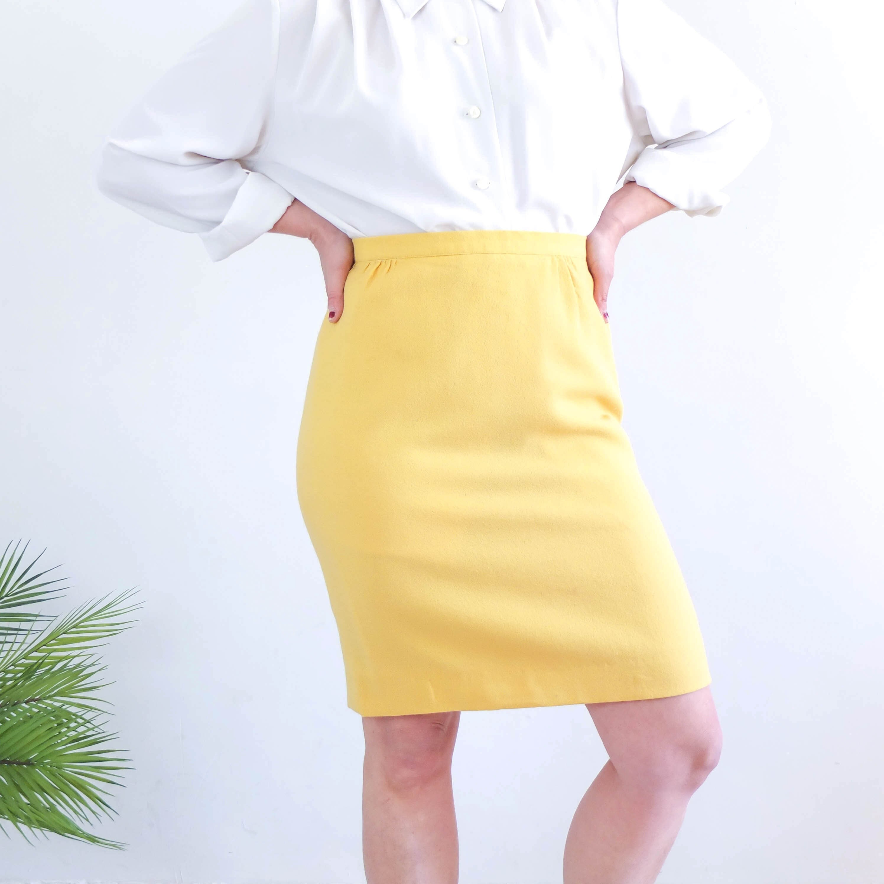 Jupe crayon jaune taille haute vintage des annees 80 jupe longue vintage aux genoux jupe jaune vintage pour le bureau du secretaire pour l ete taille de 31 pouces Etsy France