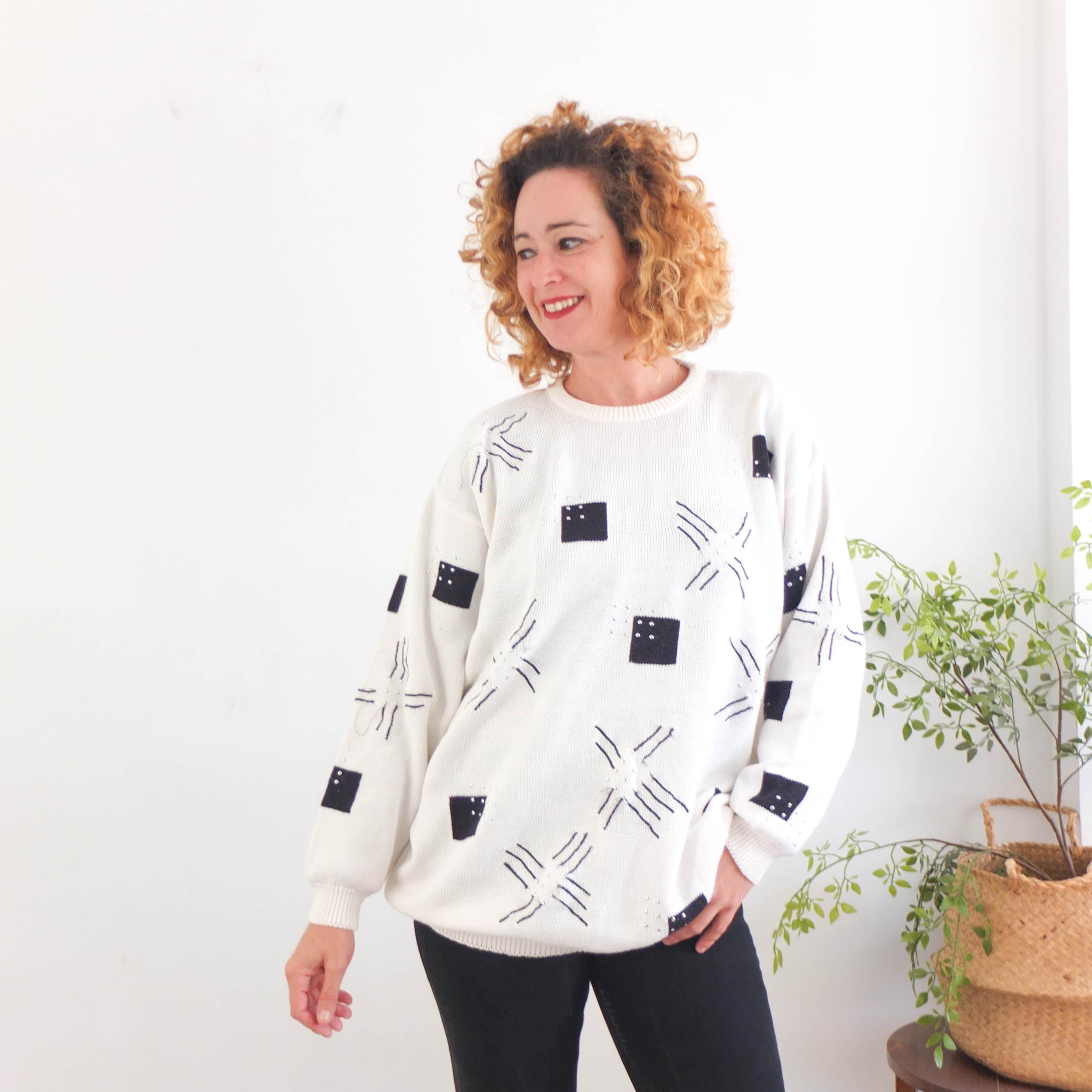 Vintage 80s Oversized Geometric Sweater, Vintage Slouchy Knit
