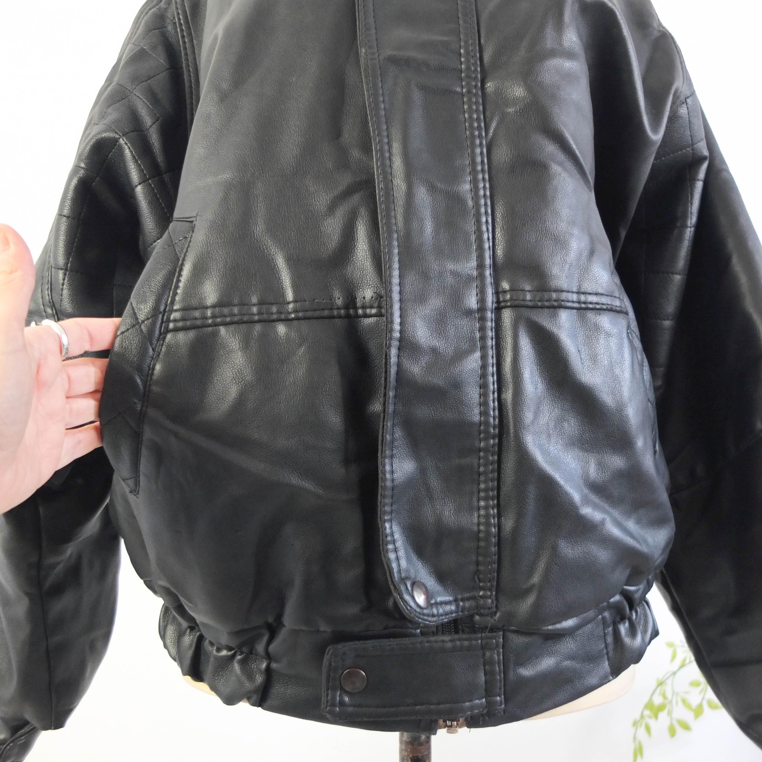 Vintage Leather Vegan Bomber Jacket, Vintage Faux Leather