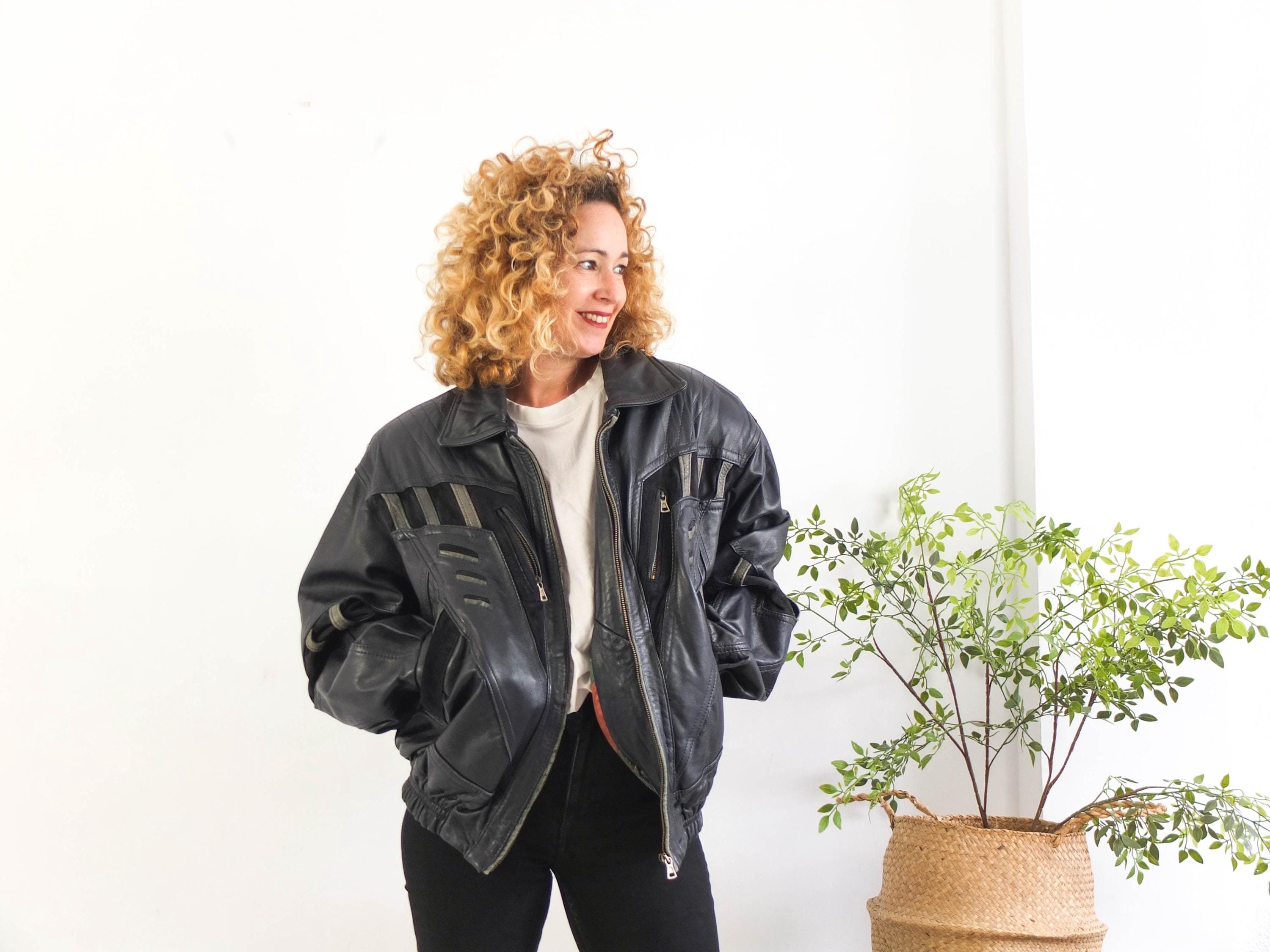 Vintage Black Leather Bomber Jacket, Vintage Oversized Vintage Black Leather Bomber Jacket, Vintage Oversized