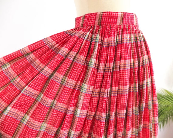 Vintage 70s red prairie maxi skirt, 70s cotton pl… - image 6