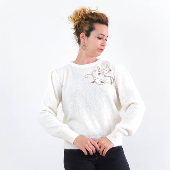 Vintage 80s white mohair sweater by Escada, 80s f… - image 1