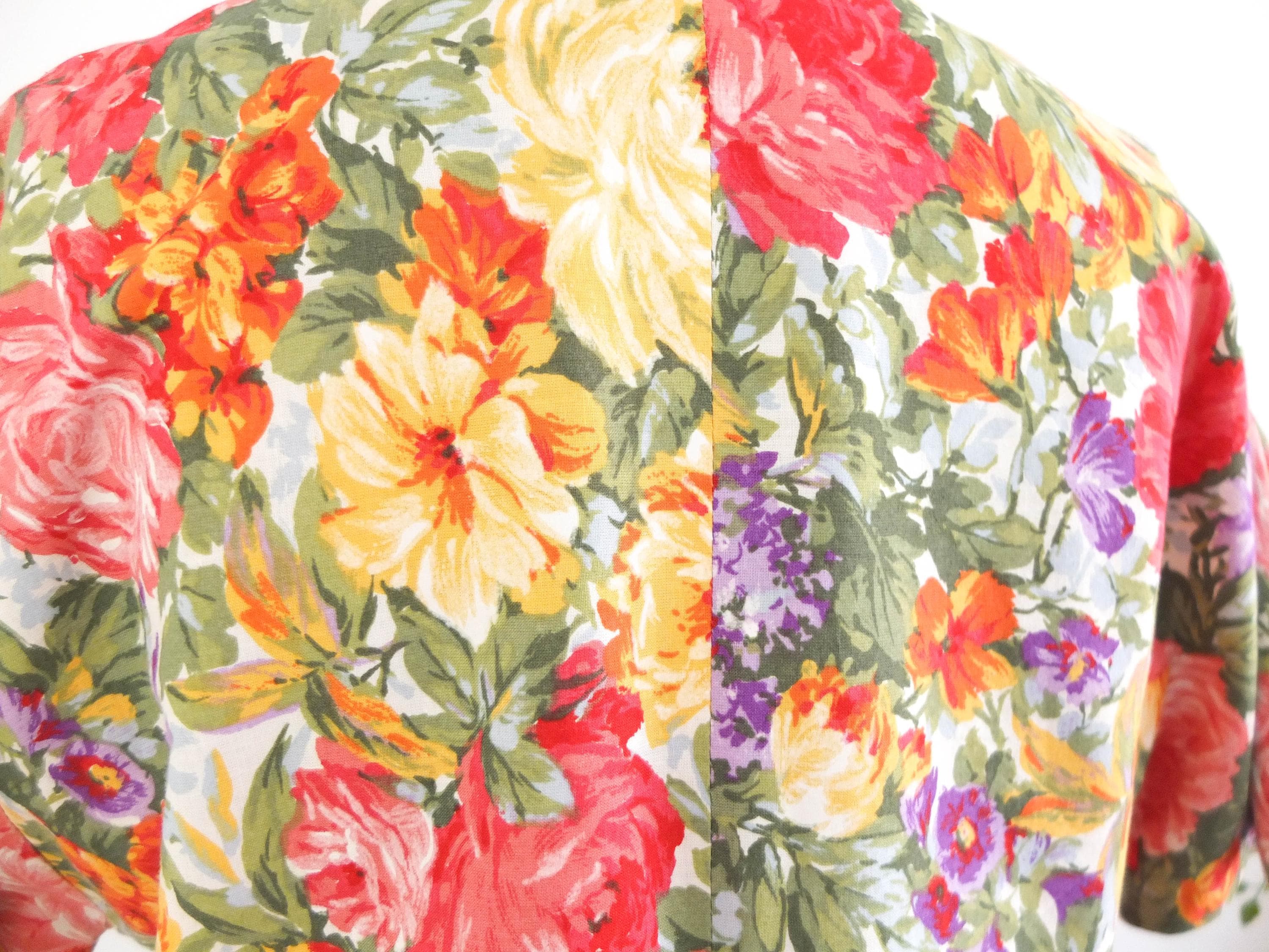 Vintage 80s Floral Summer Blazer, 1980s Colorful Flower Short