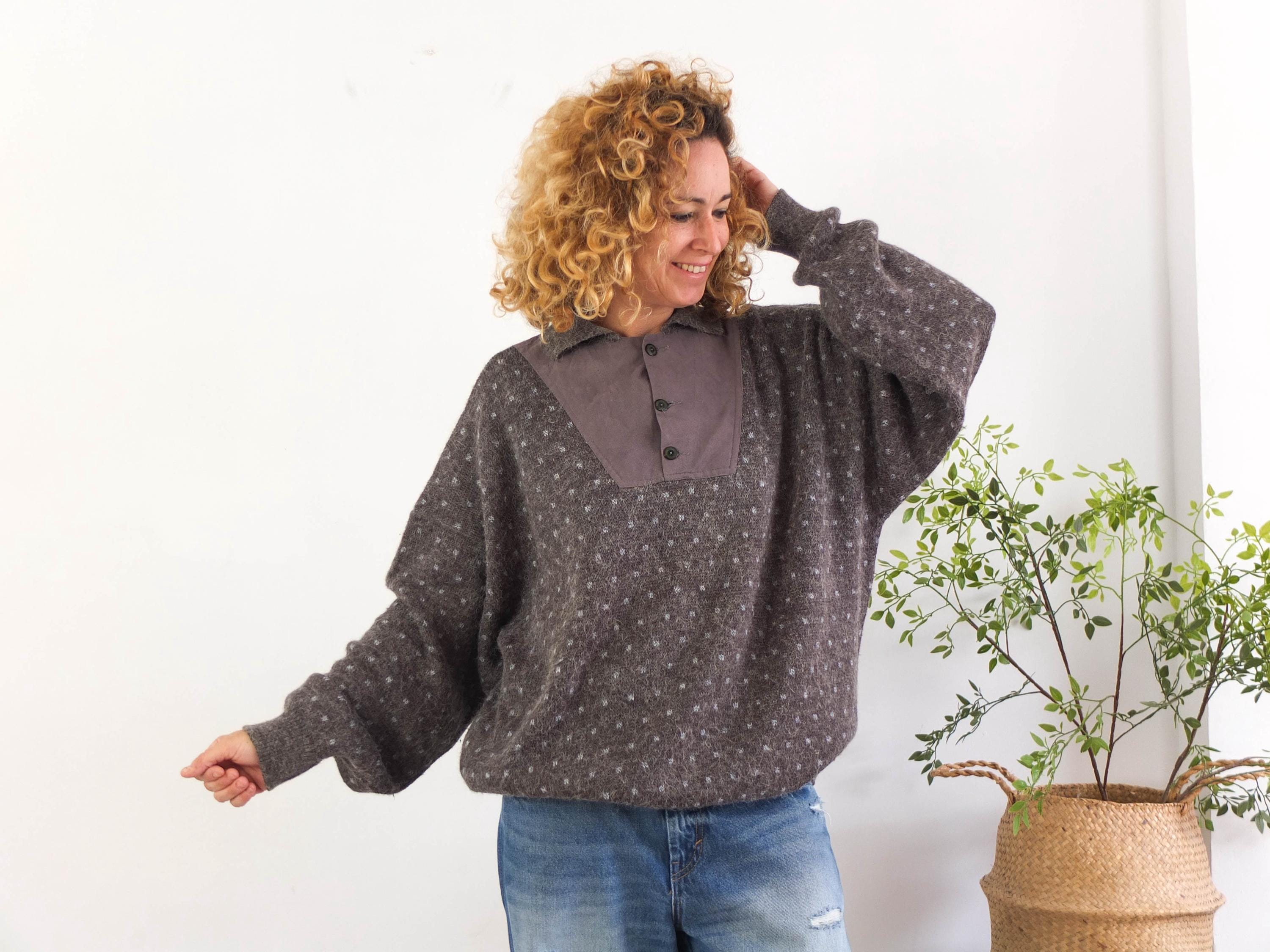 Vintage grunge oversized trui, jaren 90 retro gebreide trui, jaren