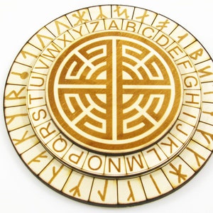 ルーン文字の暗号ホイール：木製デコーダー、脱出ゲームパズル