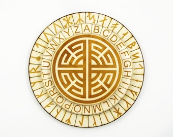 Runes cipher wheel Runic wood encoder Futhark cipher escape room puzzle Runic decoder encryption machine secret message Wooden Runes Encoder