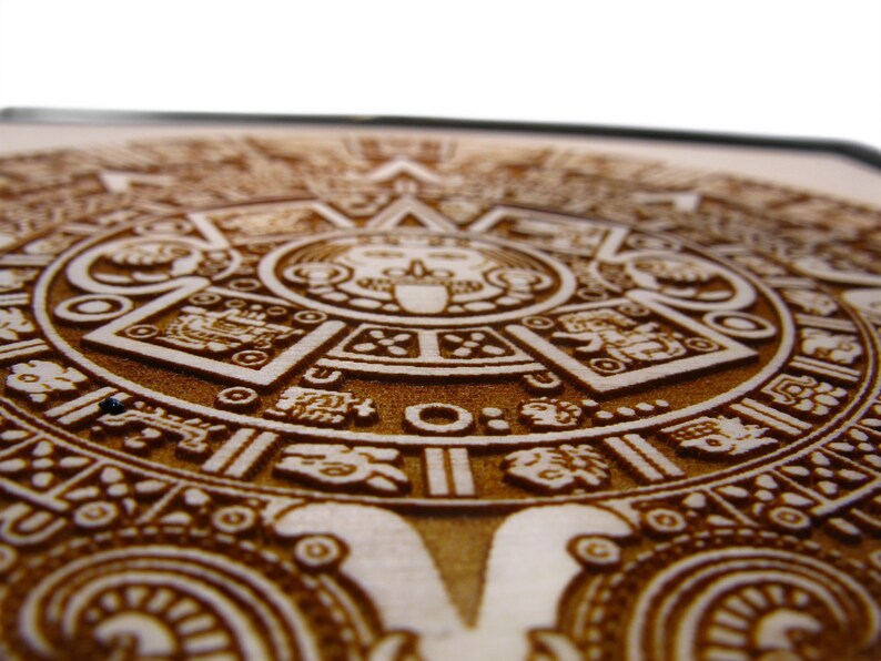 Aztec Calendar Engraved Pattern Aztec Calendar Wooden Wall Art – Hand-burned Sun Stone Engraving ...