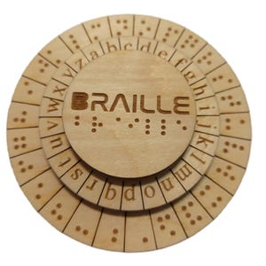 Braille Cipher Wheel Wooden Escape Room Prop, Detective Mystery Puzzle, Rotating Decoder Ring, Mechanical Artifact Secret Code Breaker Tool