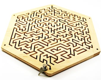 Wooden Key Maze for Escape Rooms Wooden Maze Wood Labyrinth Escaperoom riddle hexagonal labyrinth Riddle Toy Unique Brain Teaser