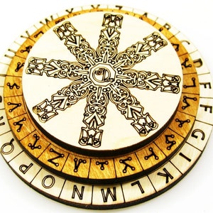 Zodiac Cipher Wheel - Handmade Wooden Escape Room Prop | Laser Cut Wood Decoder | D&D Fantasy RPG Handout | Mechanical Game Puzzle Artifact
