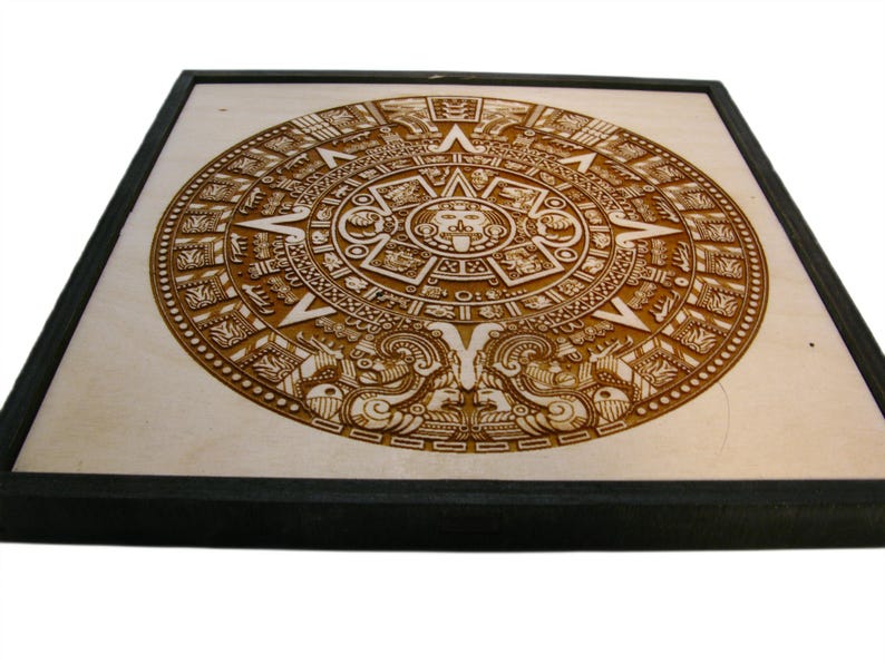 Aztec Calendar Engraved Pattern Aztec Calendar Wooden Wall Art – Hand-burned Sun Stone Engraving ...
