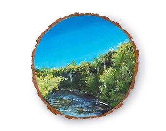 Morning Press: Painting Series - Handmade Original Gouache Landscape Painting - Wood Circle
