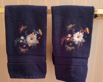 Hand Towel, Blue Towel, Embroidered Towel, Bath Towel