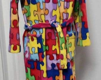 Child Puzzle Bathrobe - Bathrobe - Fleece Bathrobe -  Robe - Sleepwear - Pajamas - Hospital Gown