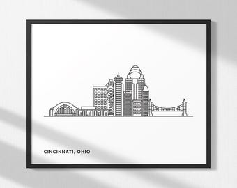Horizonte de la ciudad de Cincinnati: Arte lineal minimalista, descarga instantánea, obra de arte moderna de Cincinnati