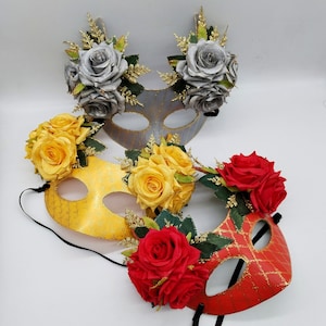 Handmade mask for the Venetian carnival with gold glittered details and roses. Ballroom masks. Masquerade masks. Festival mask. Vampire ball